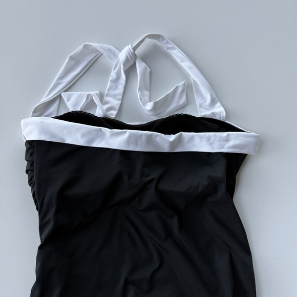 Lauren Ralph Lauren Women Swimsuit Sz 12 Black White Halter Skirted Ruched 1 Pc - Picture 7 of 15